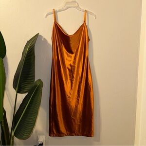 Elegant Satin Slip Dress in Orange Size Medium